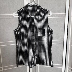 GEORGE Women Blouse Black White Lines Size L. Clothing. Casual Trendy Sleveless